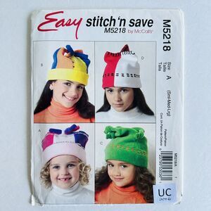 Stitch 'N Save Easy Sewing Pattern 5218 Kid Fleece Hats (Small Med Large) Uncut
